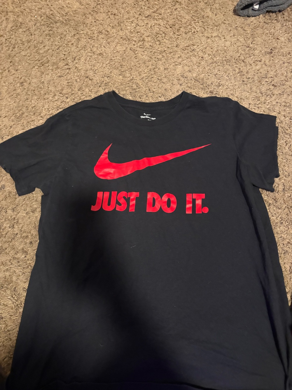 Nike Black Short Sleeve Tee with Red Swoosh and 'JUST DO IT.'